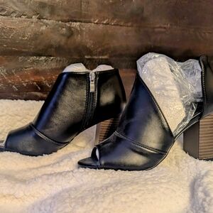 Black Peep-Toe Ankle Boots